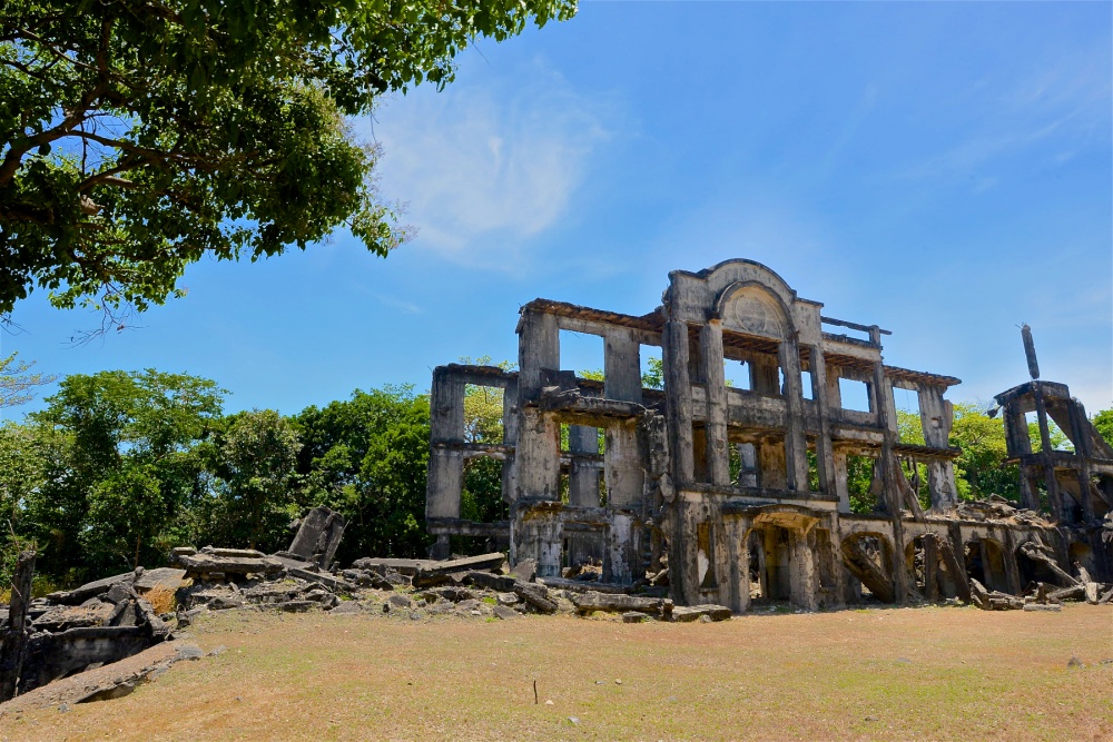 Barrack ruins on Corregidor Island, The Philippines, after Japanese WW2 bombings