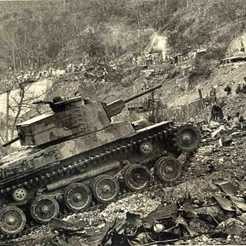Japanese tank on Corregidor island, Philippines, during WW2