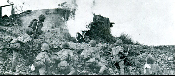 Japanese troops invade Corregidor island, The Philippines, during WW2