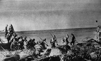 Japanese troops land on Corregidor island, The Philippines, during WW2