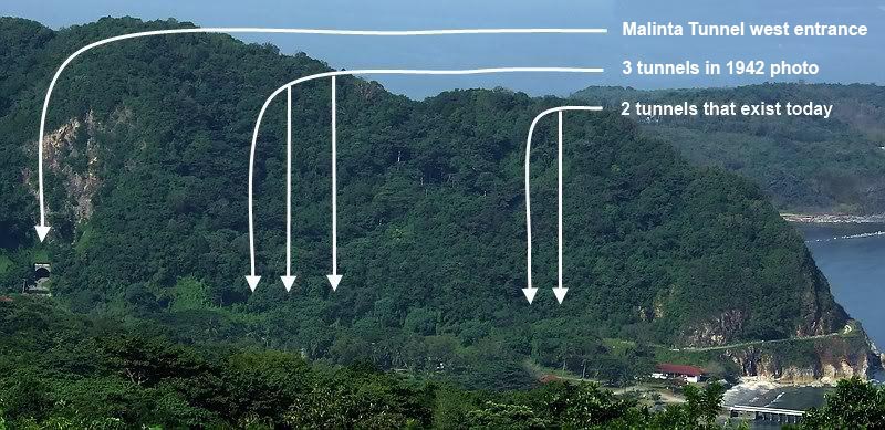 Malinta Hill with locations of Malinta Tunnel and Navy Tunnels, The Philippines