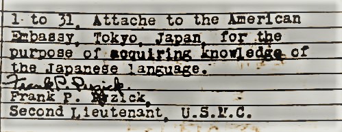 US Marine muster roll for Frank Peter Pyzick, OCtober 1921