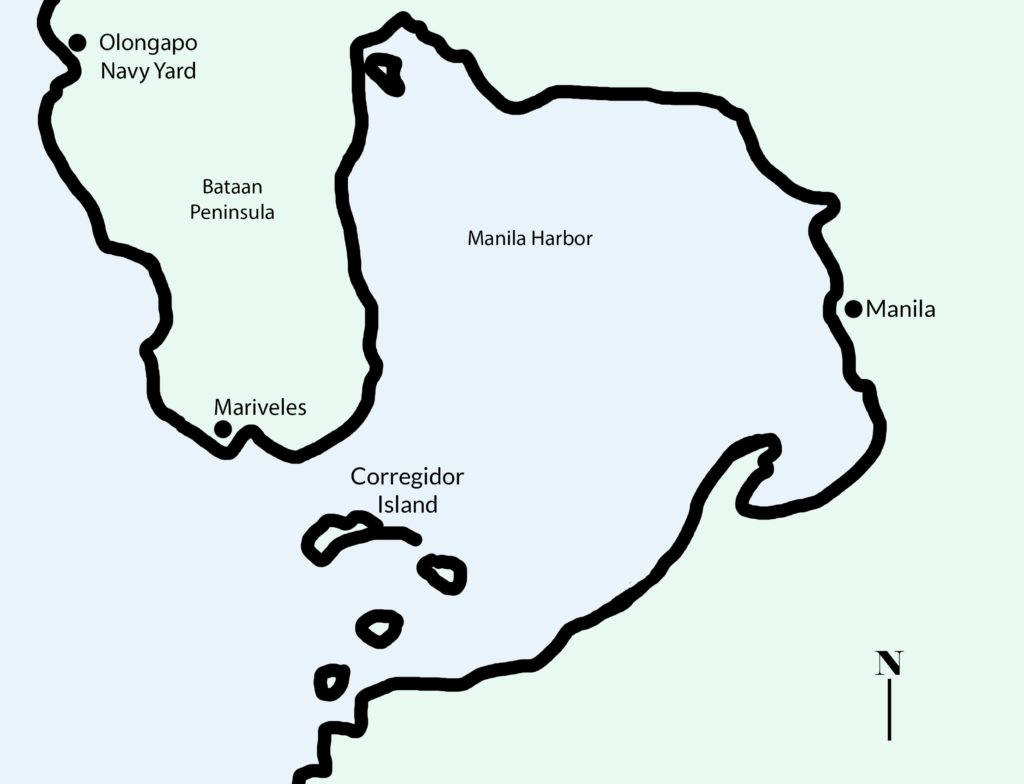Map of Bataan Peninsula and Manila Harbor during WW2