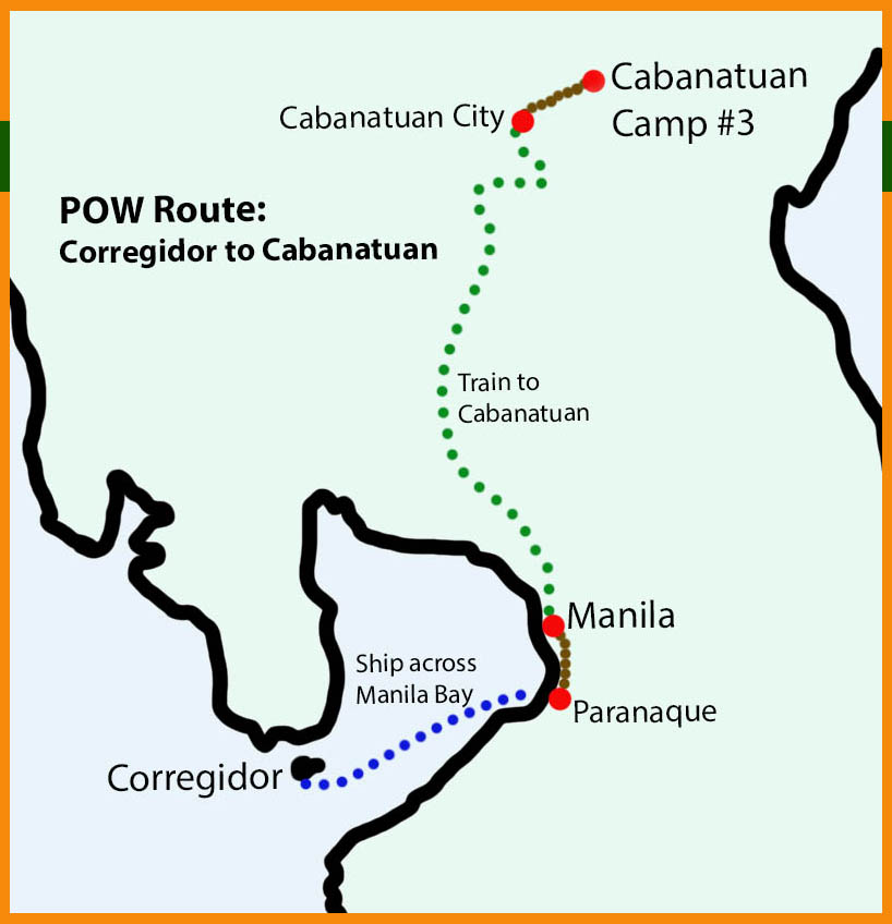 Route American POWs marched from Corregidor through Manila to Cabanatuan POW camp