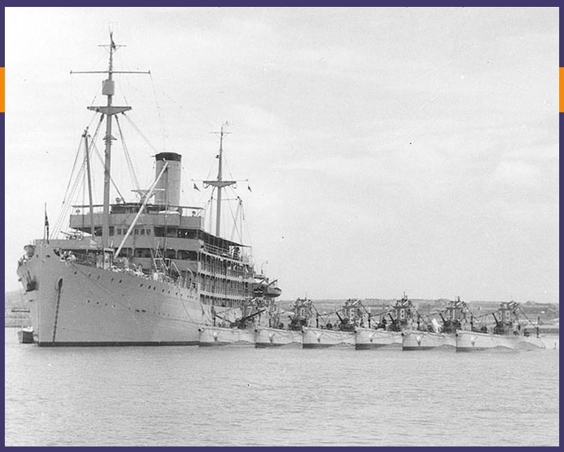 US Navy ship USS Canopus with WW2 submarines