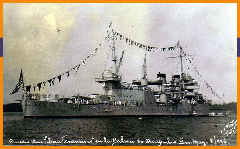 WW2 US Navy ship USS San Francisco off the coast of Mexico