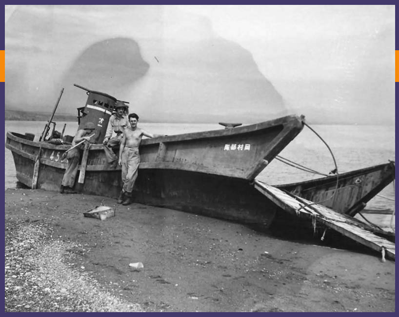 Japanese landing barge at Guadalcanal during WW2