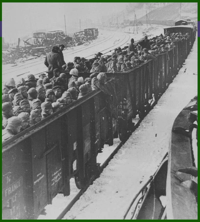 Red Army POWs in German transport train during WW2