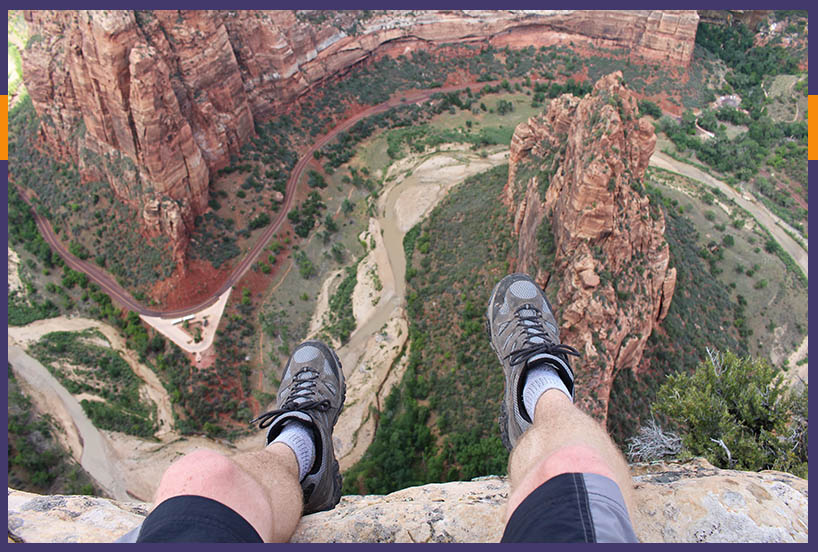 Fear of heights from Angels Landing at Zion National Park in Utah