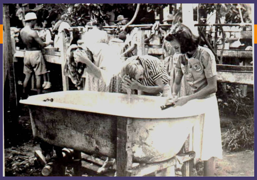 Internees at Santo Tomas Civilian Internment Camp in Manila during WW2