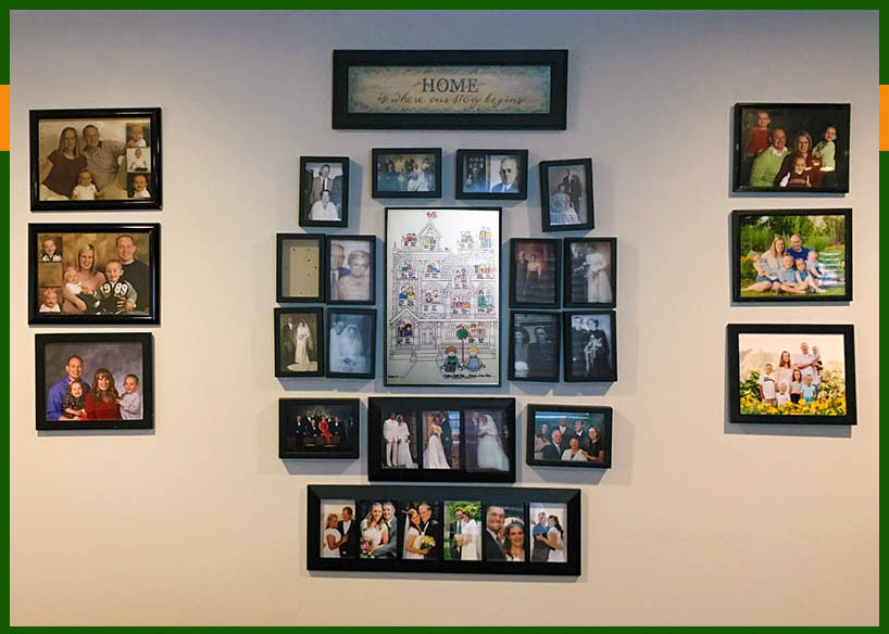 Family tree wall display of family pictures