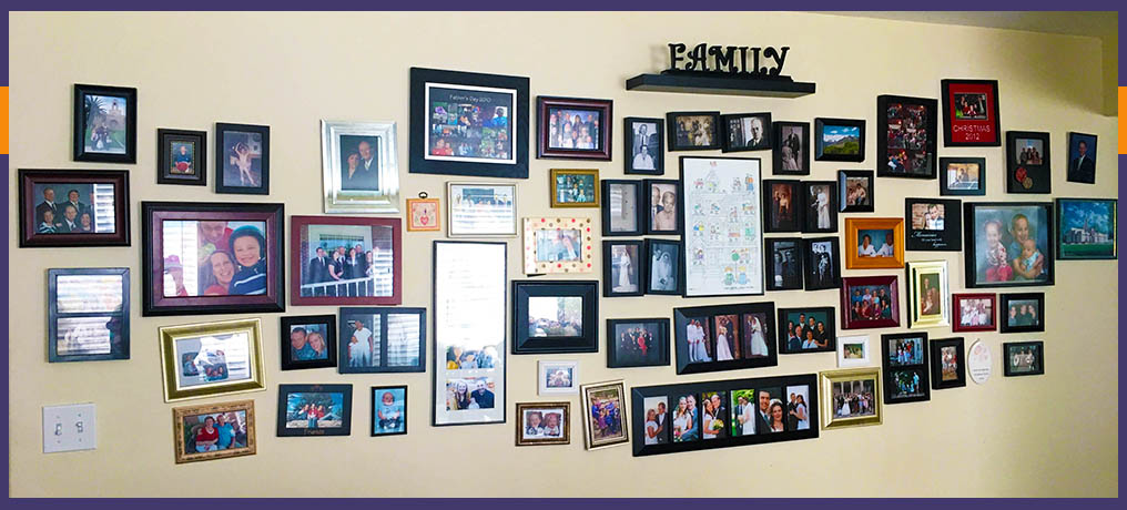 Family tree wall display of family pictures