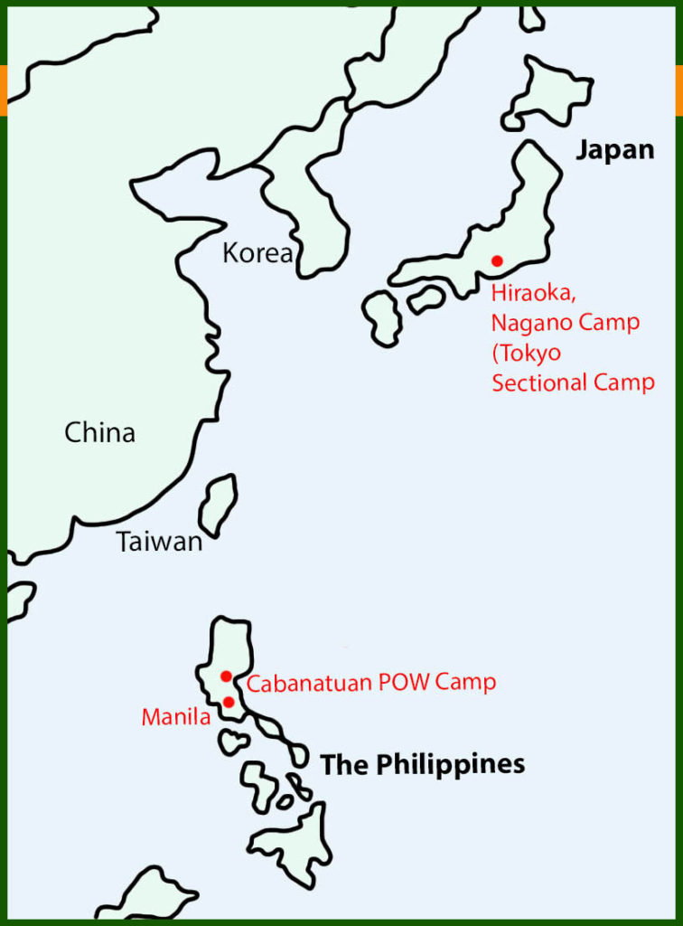 Map showing WW2 POW camps in The Philippines and in Japan