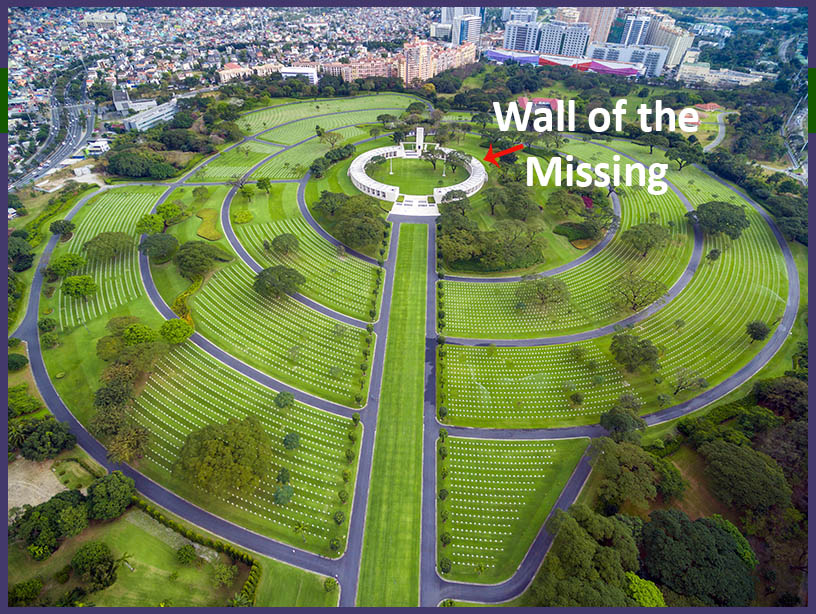 Wall of the Missing at Manila American Cemetery in The Philippines