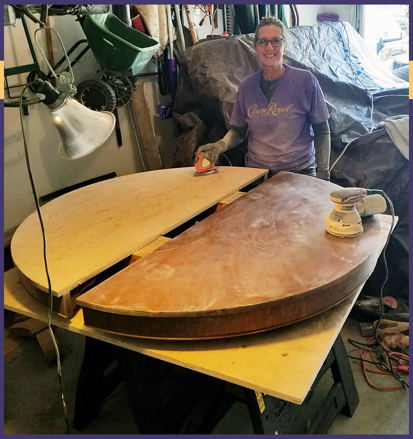 Sue Kuhn refinishing her grandparents family heirloom dining table
