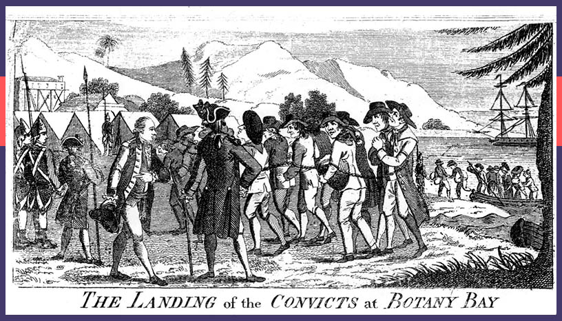 Convicts arriving at Botany Bay in Australia