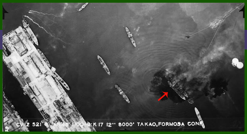 Bombed Enoura Maru in Takao Harbor in present-day Taiwan during WW2
