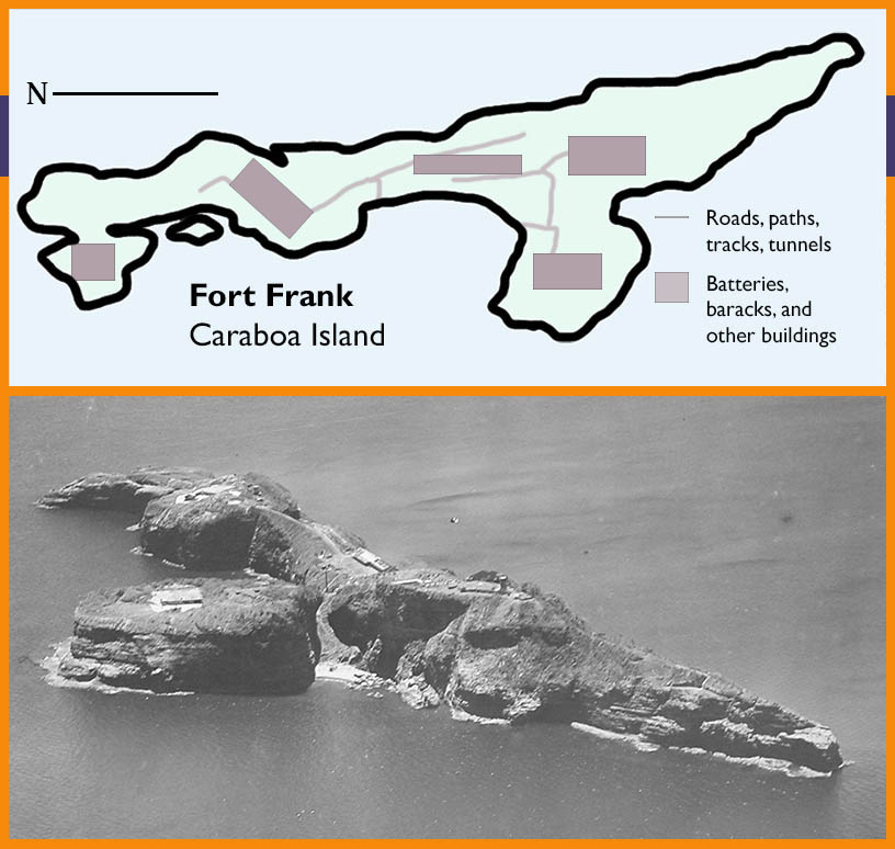 Map and picture of Fort Frank in Manila Bay during WW2 in The Philippines