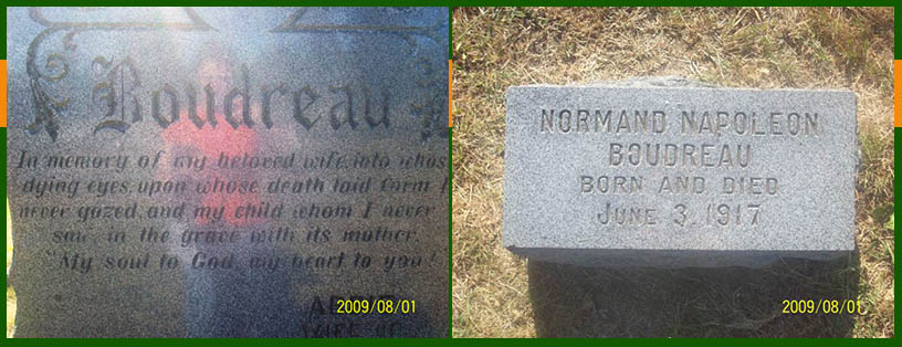 Grave on Abigail Heckard Boudreau and son Normand Napoleon Boudreau wife and son of Col. Napoleon Boudreau