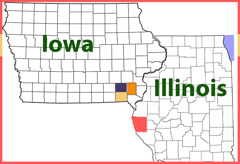 County map of Iowa and Illinois