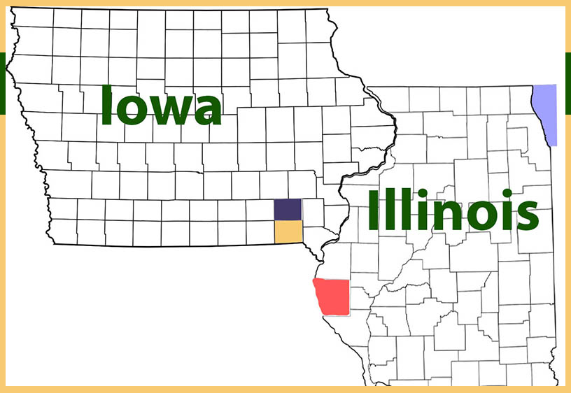 County map of Iowa and Illinois